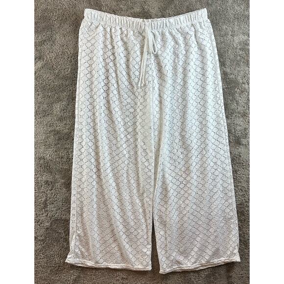 Always For Me Plus Size Lattice Beach Swim Cover Up Lounge Pant White 3X 3XL - Picture 3 of 8